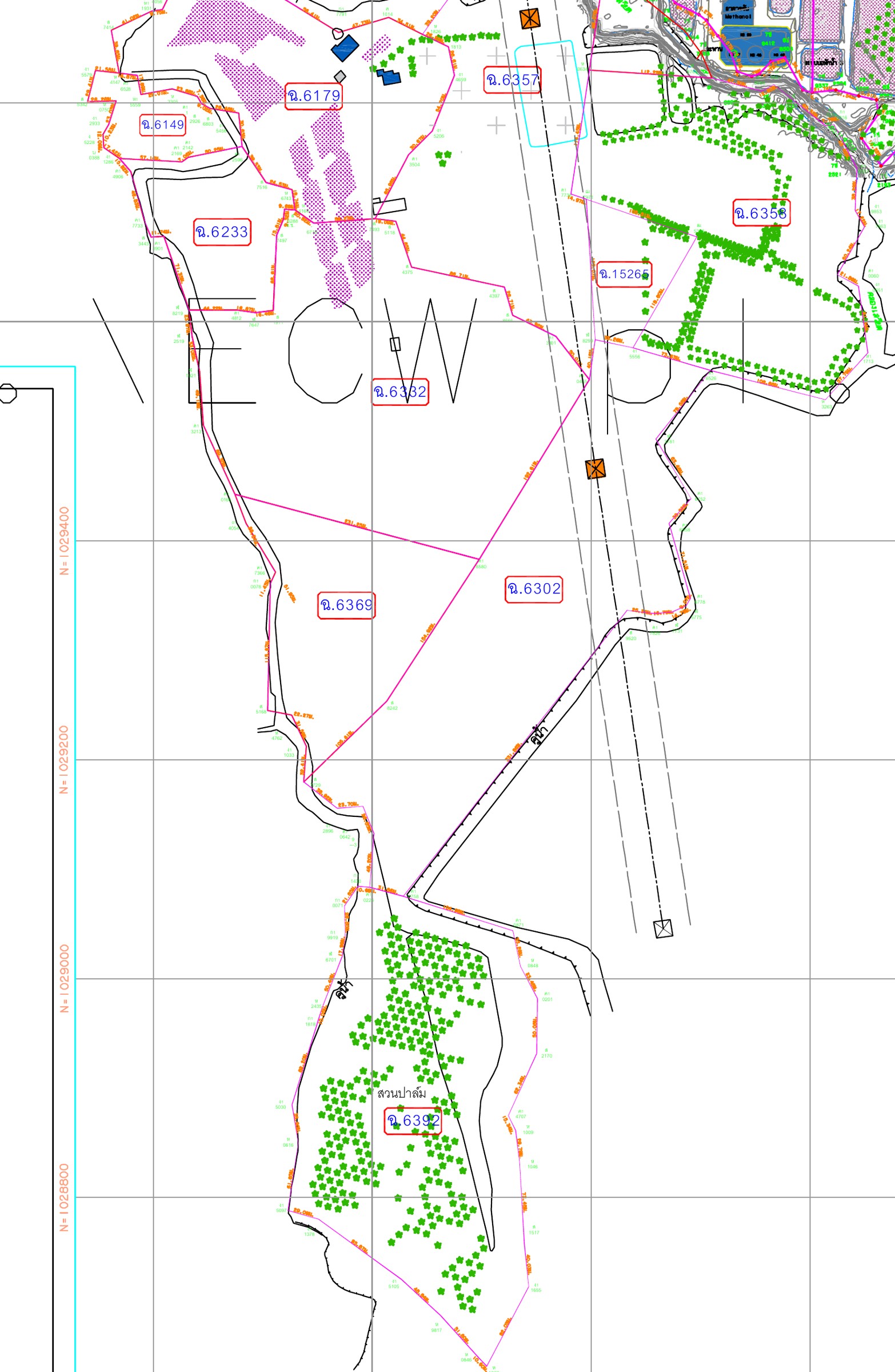 รายละเอียดแนวเขตและพื้นที่ต่อเนื่อง จากแบบสำรวจจัดทำแผนที่ผังรวมของโรงงาน